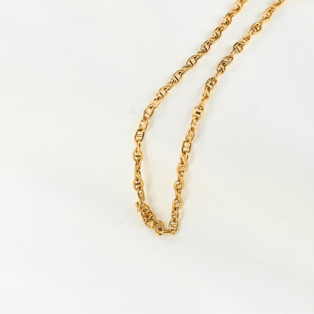 Coffee Bean Necklace - Gold PVD Oval Link Chain Necklace