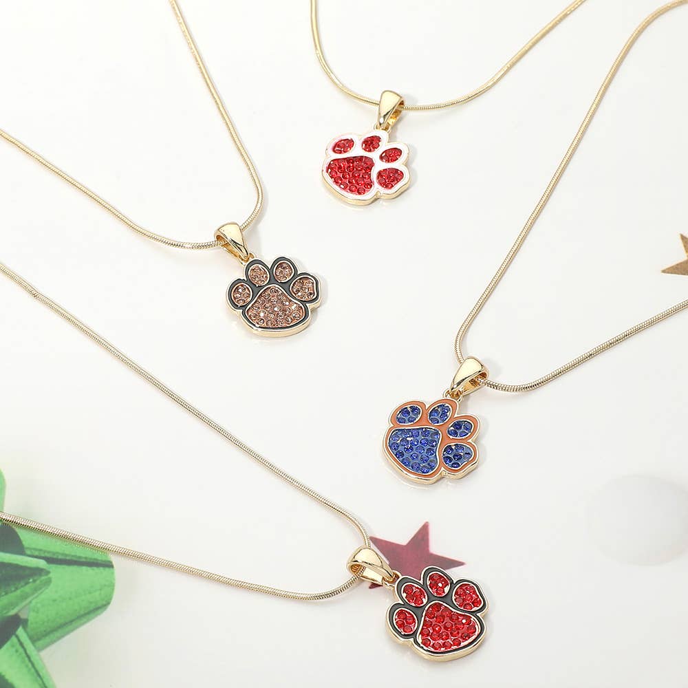 Game Day Football Paw Print Pendant Necklace