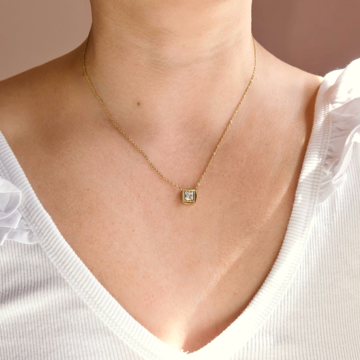 Geometric Gold Diamond Pendant Necklaces - Stainless Steel