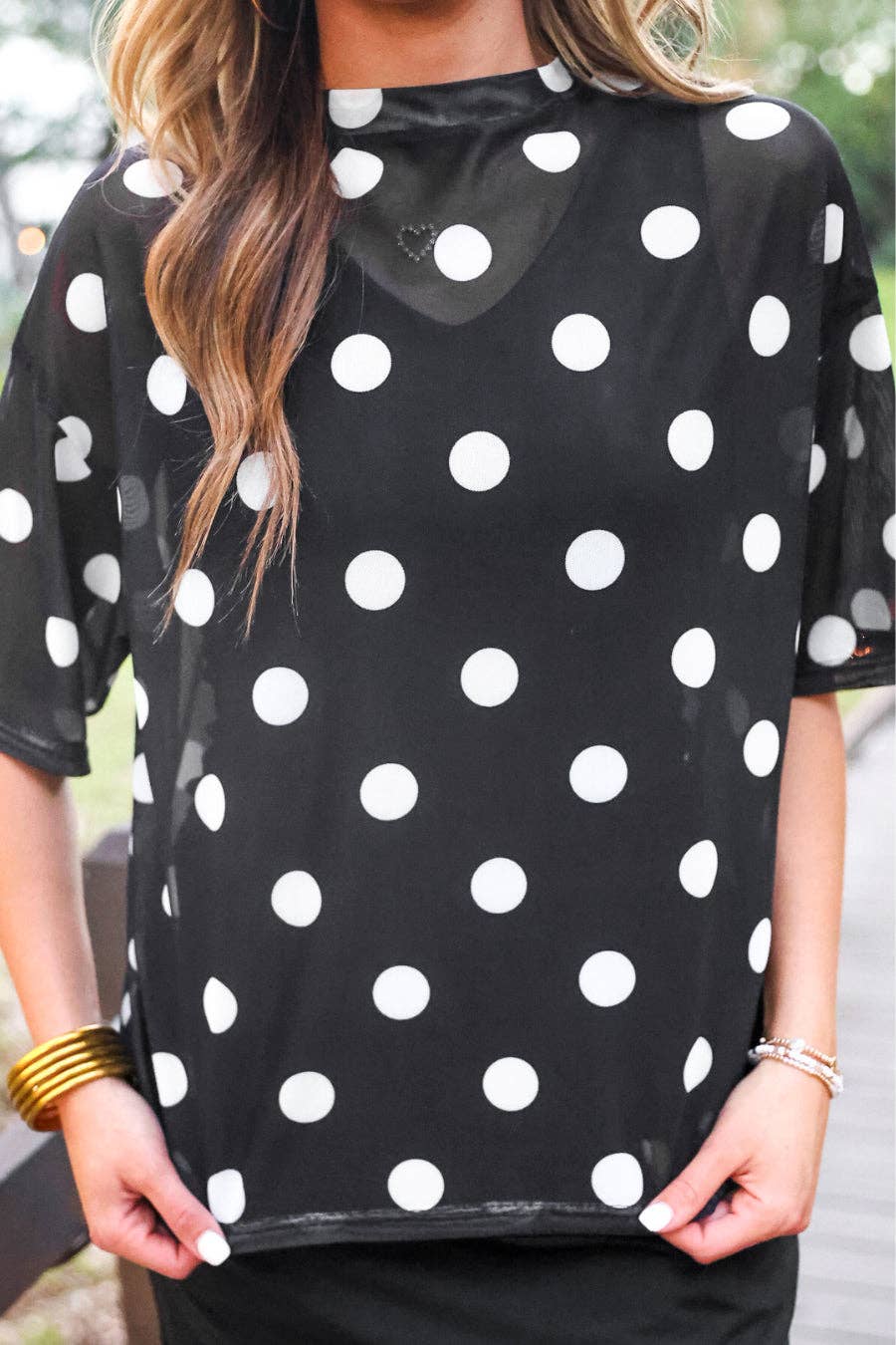 Emma Mesh Tee- After Dark Polka Dot