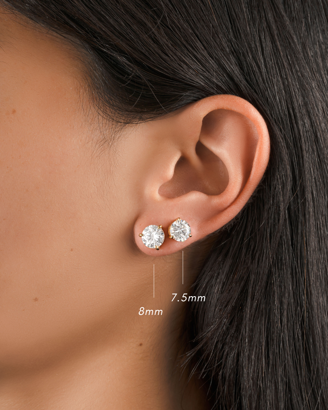 Round Solitaire Stud Earrings (Multiple Sizes Available)
