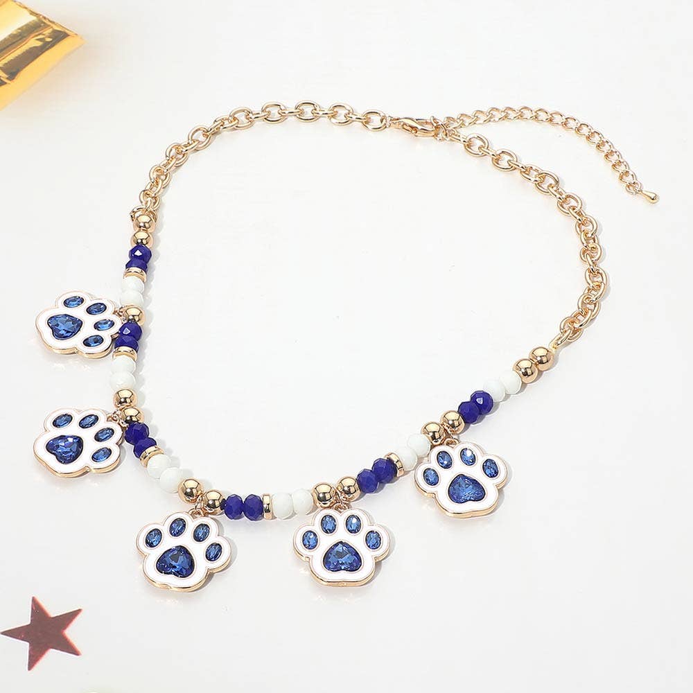 Game Day Paw Charm Beaded Necklace