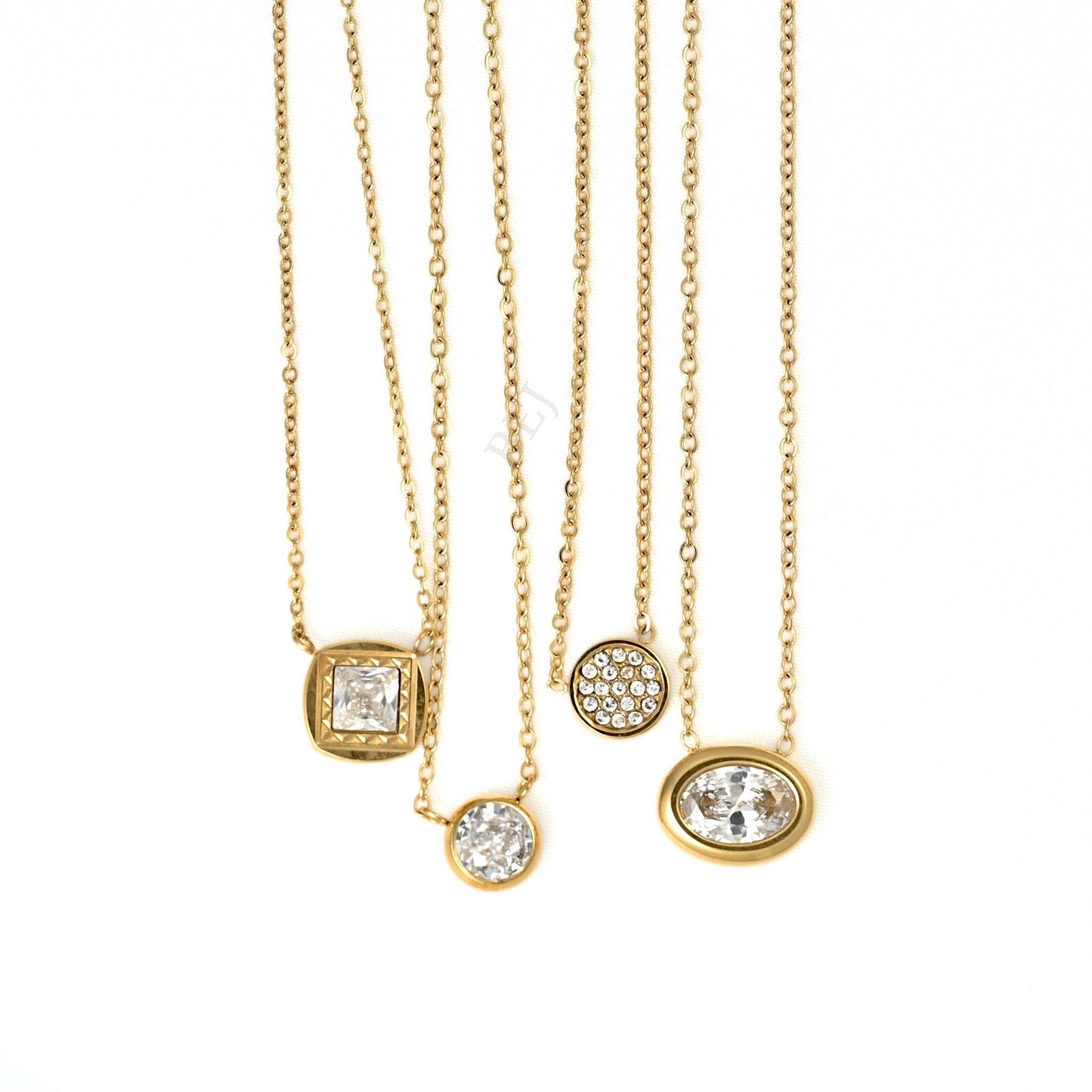 Geometric Gold Diamond Pendant Necklaces - Stainless Steel