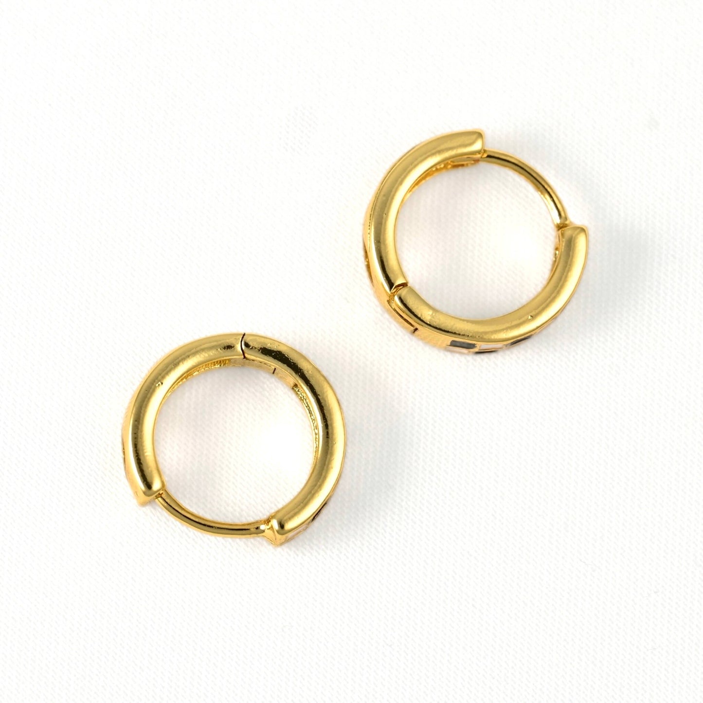 Gold Checker Hoop Earrings - Black & White Tile Hoops