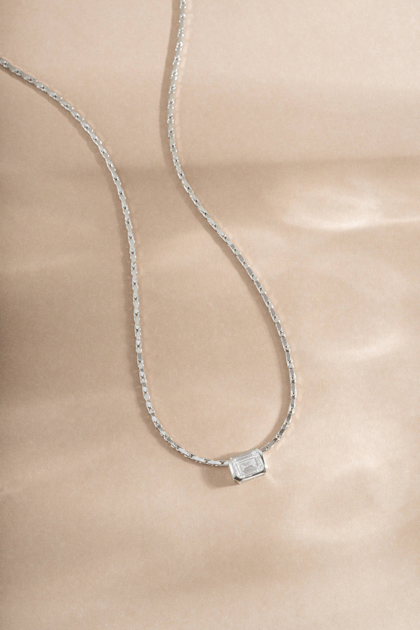 White CZ Baguette Bezel Statement Necklace