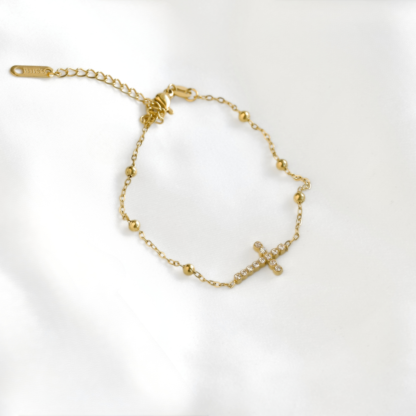 Dainty Gold CZ Cross Bracelet - Waterproof Stainless Steel