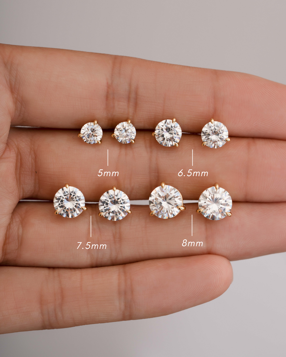 Round Solitaire Stud Earrings (Multiple Sizes Available)