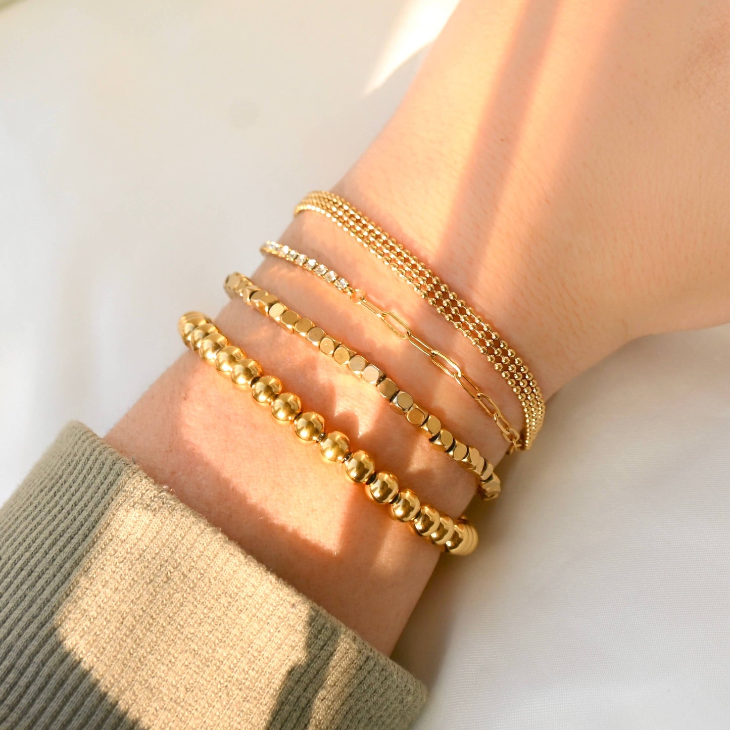 18k Gold Bracelets - Gold Beaded, Paperclip, Tennis Bracelet