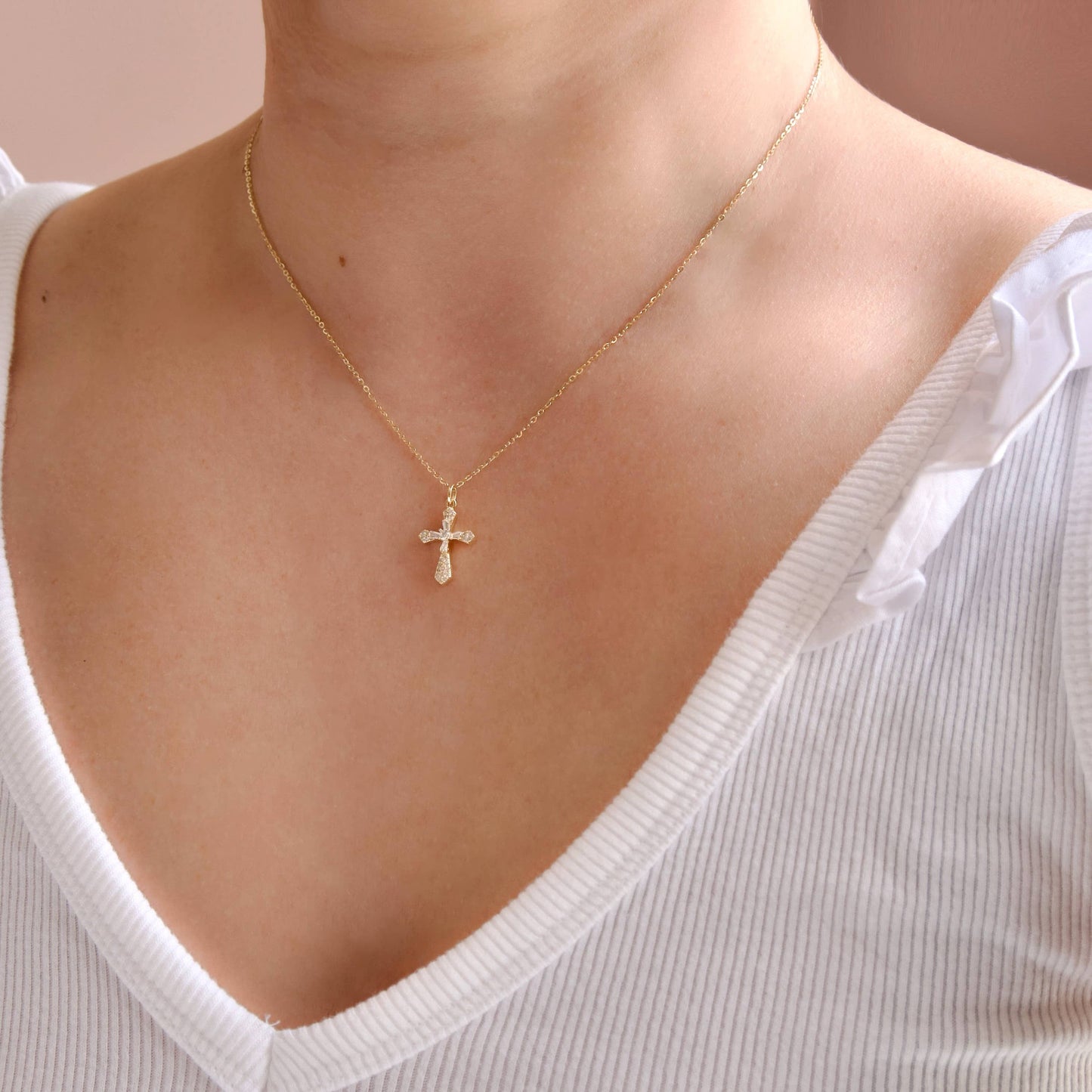 Mixed Cut CZ Ornate Cross Necklace - 925 Sterling Silver