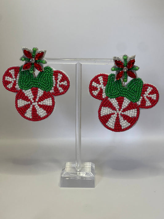 Christmas Peppermint Mouse Earrings
