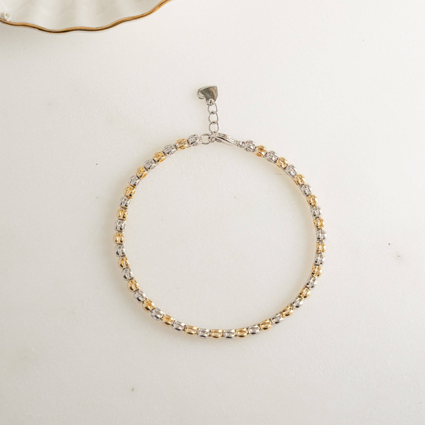 Two-Tone Bead & Bezel Tennis Bracelet