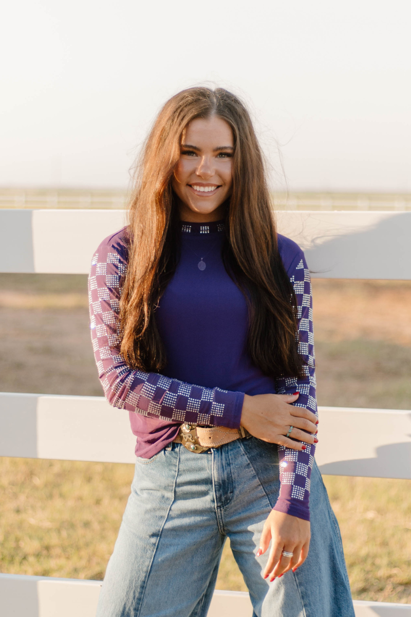 Checked In Purple Mesh Top