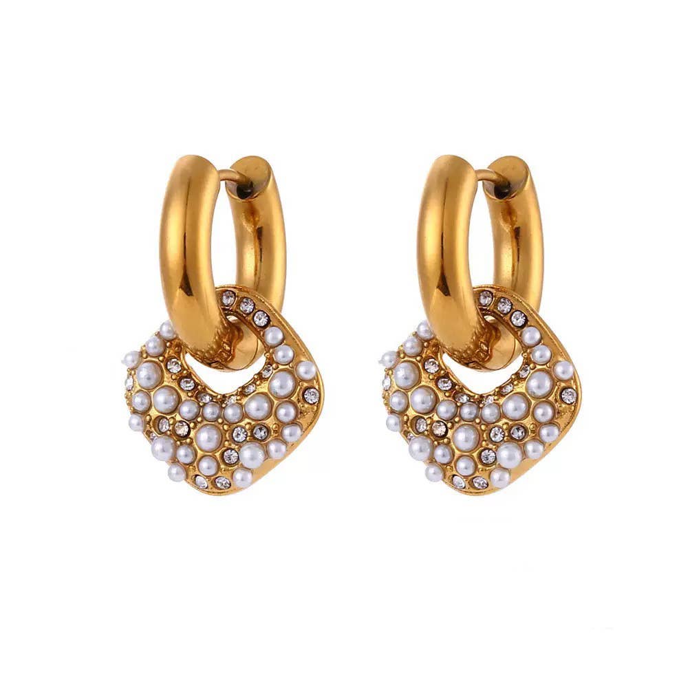 Cz and Pearl Dangle Earrings Waterproof