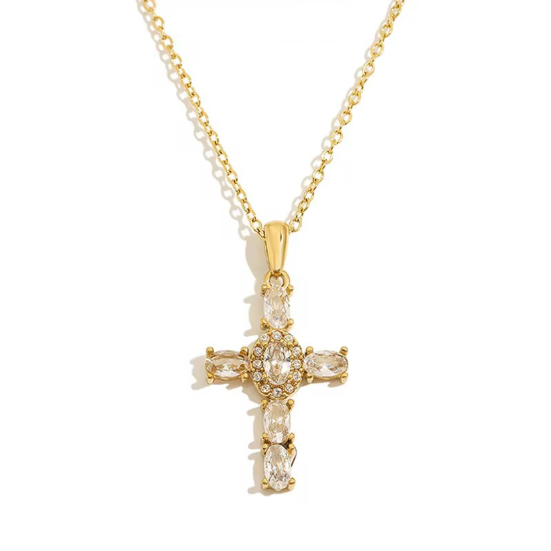 Cross Oval CZ Necklace Waterproof