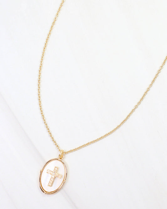 Claremont Mother of Pearl Cross Necklace Gold