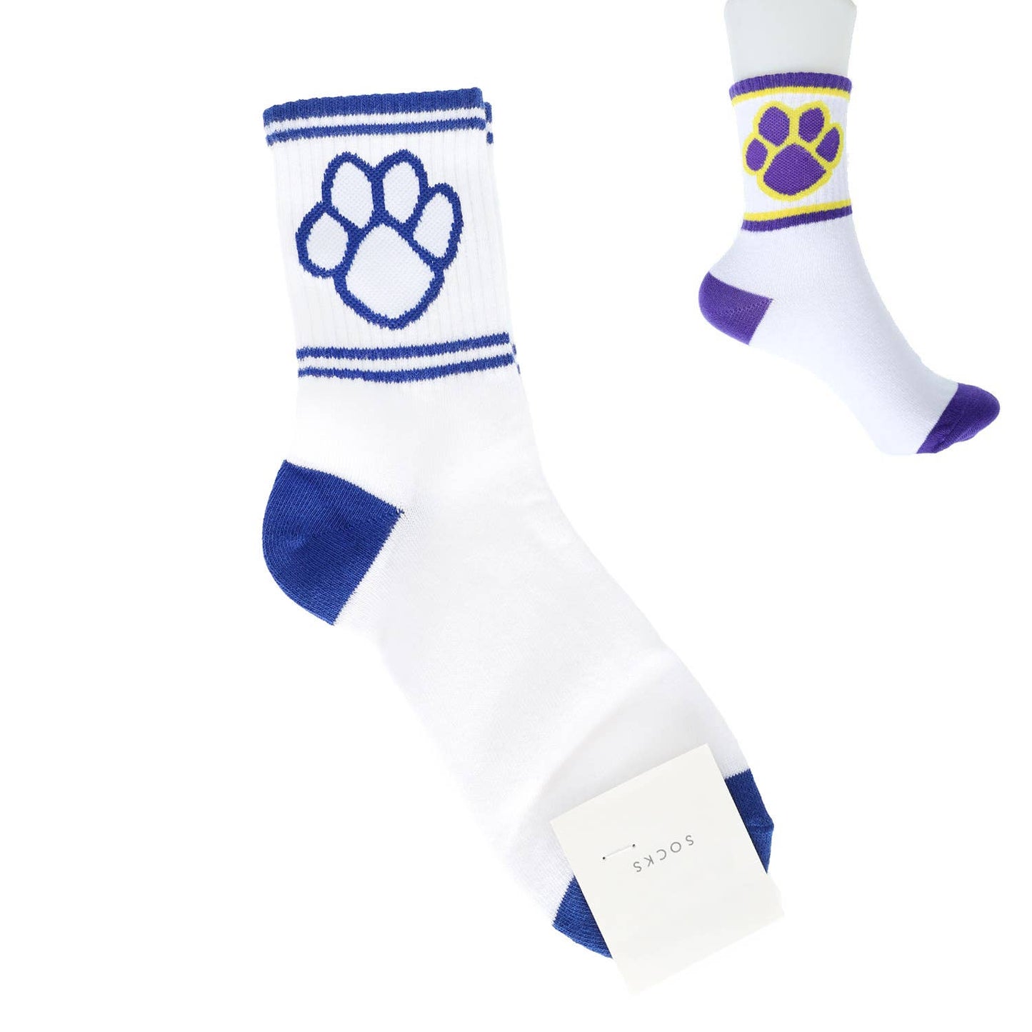 Single Paw Print Cotton Knit Women's Crew Socks