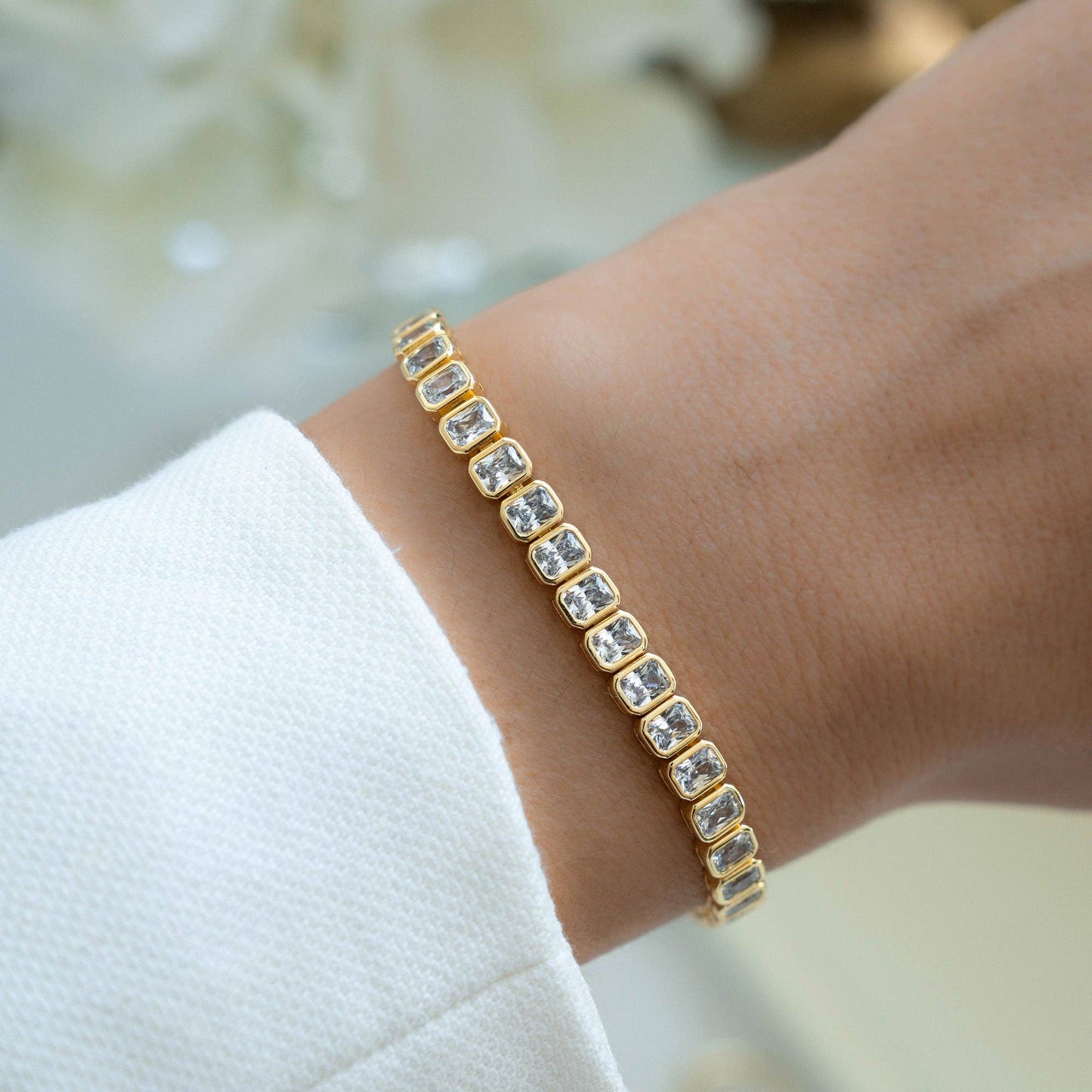 Emerald-Cut Bezel Tennis Bracelet