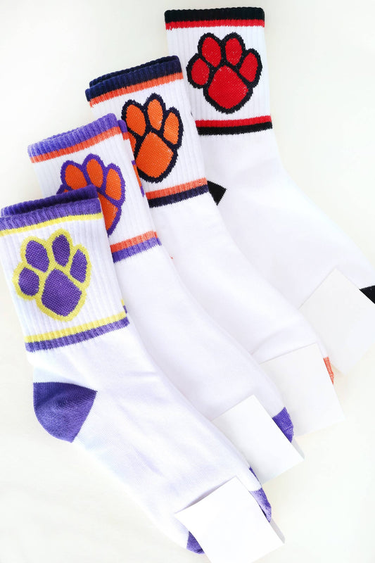 Single Paw Print Cotton Knit Women's Crew Socks