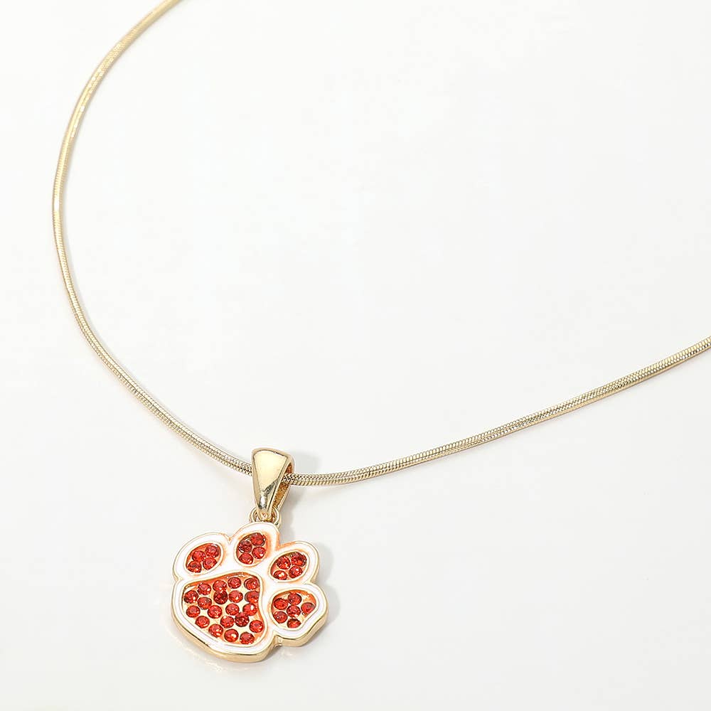 Game Day Football Paw Print Pendant Necklace