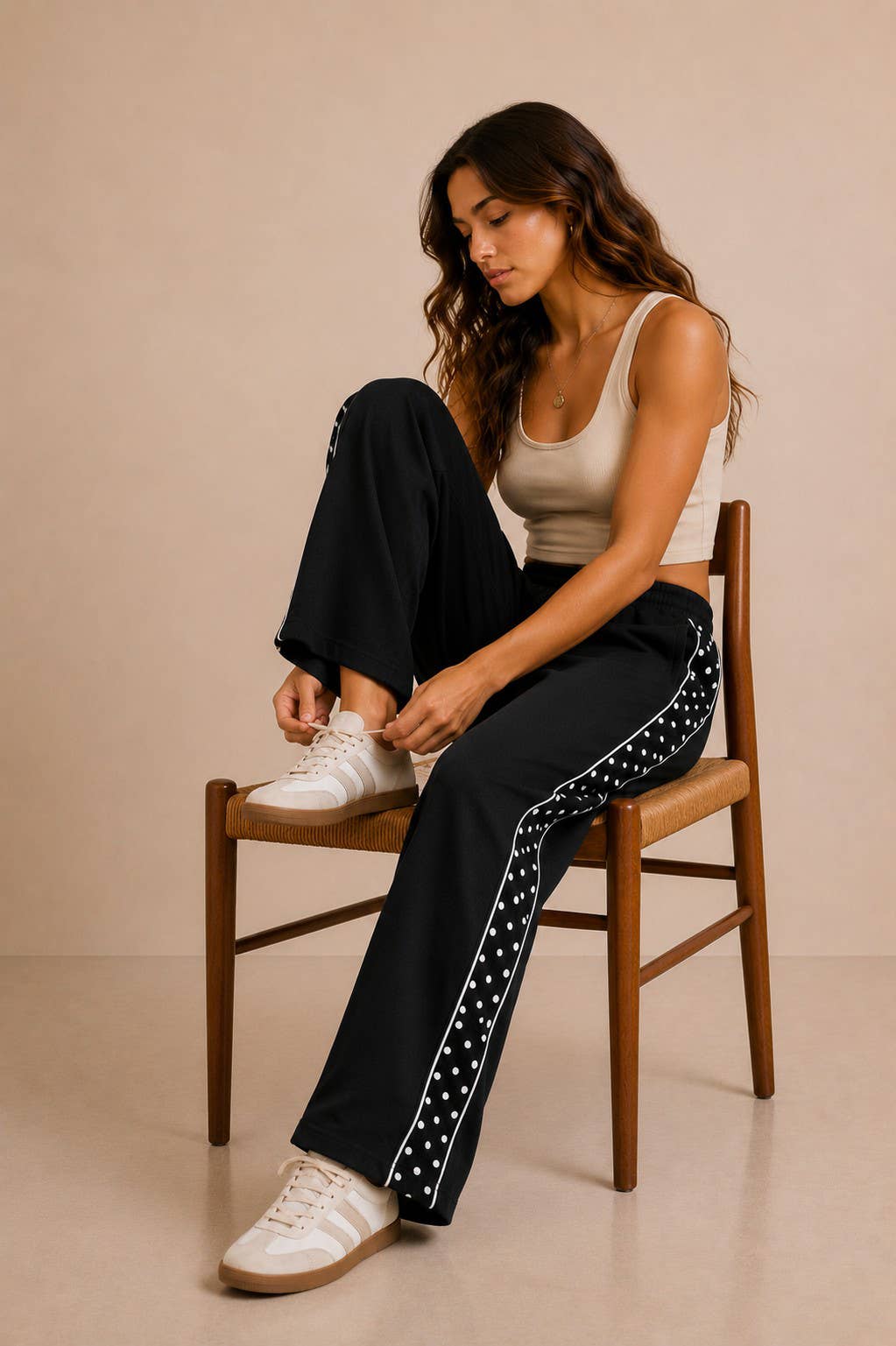 POLKA DOT SIDE STRIPE WIDE LEG SWEATPANTS