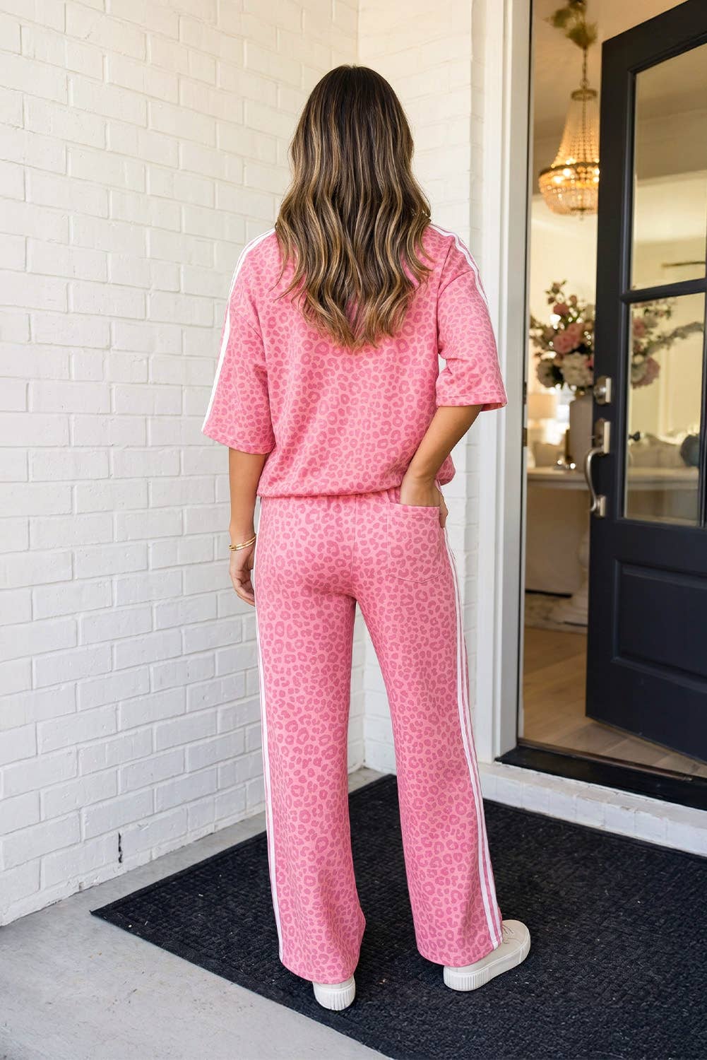Leopard Side Striped Pants Set