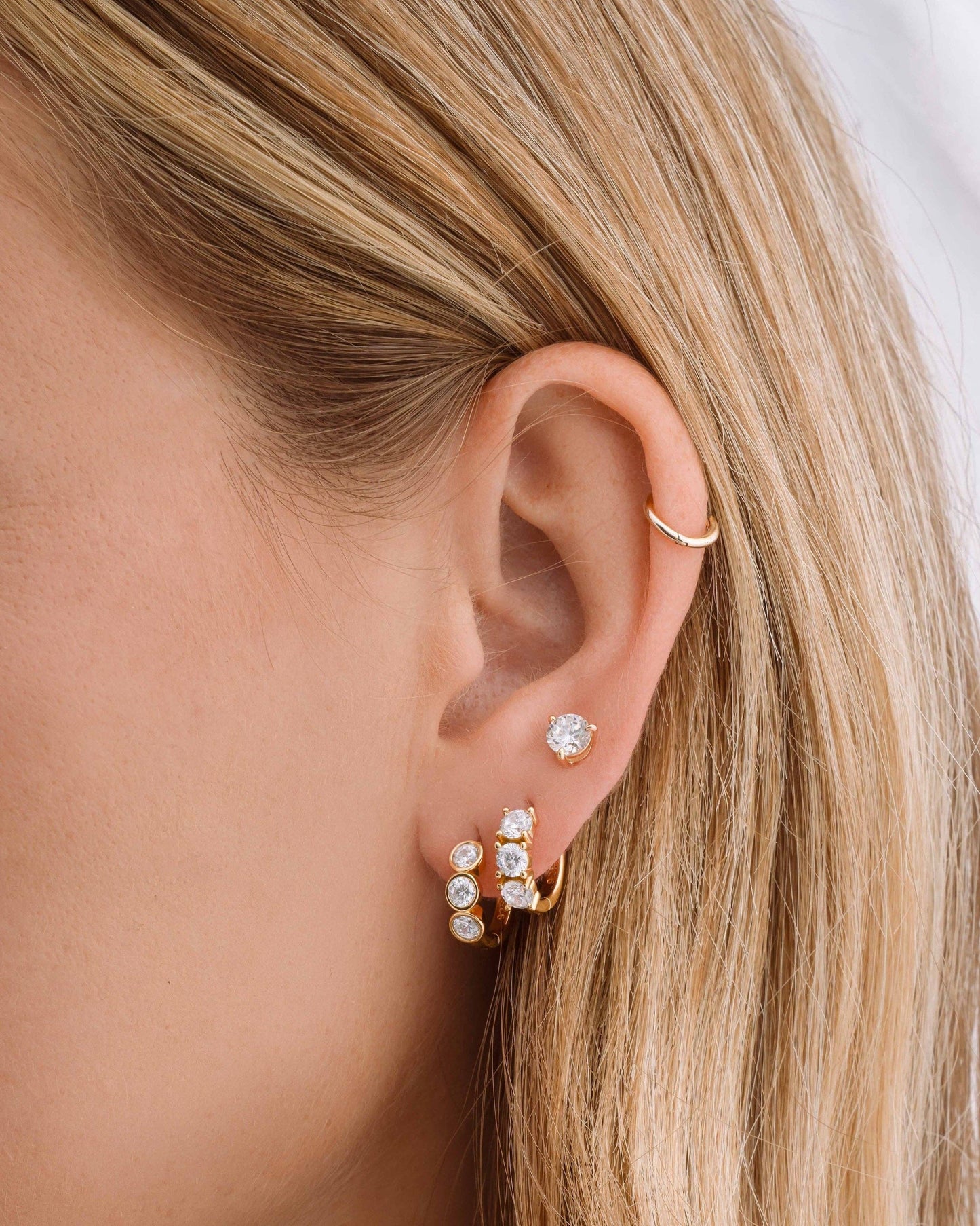 Bella 3 Stone Huggie Hoops