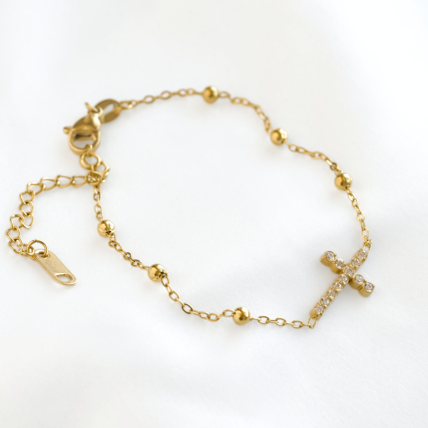 Dainty Gold CZ Cross Bracelet - Waterproof Stainless Steel