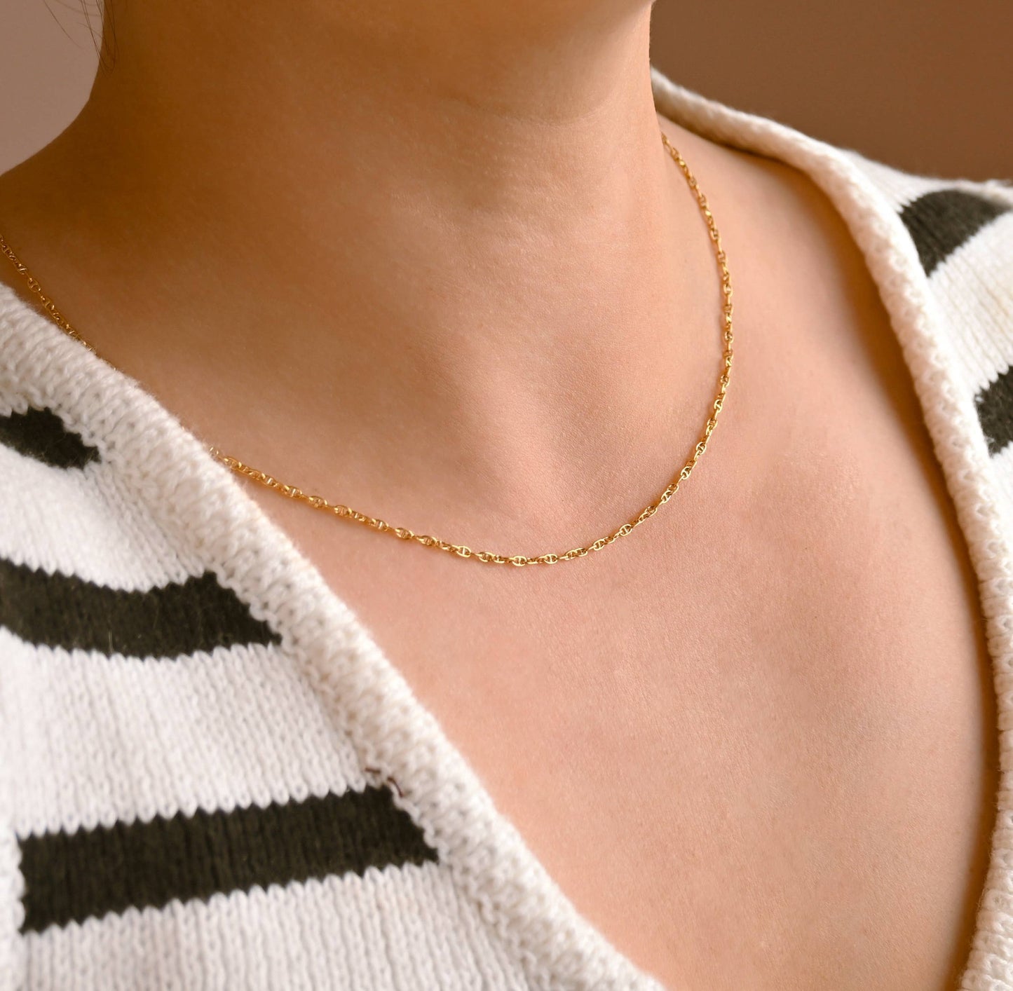 Coffee Bean Necklace - Gold PVD Oval Link Chain Necklace