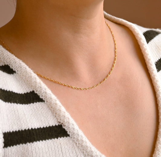Coffee Bean Necklace - Gold PVD Oval Link Chain Necklace