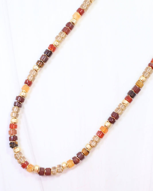 Juneau Glass Beaded Necklace With Gold Accents Topaz