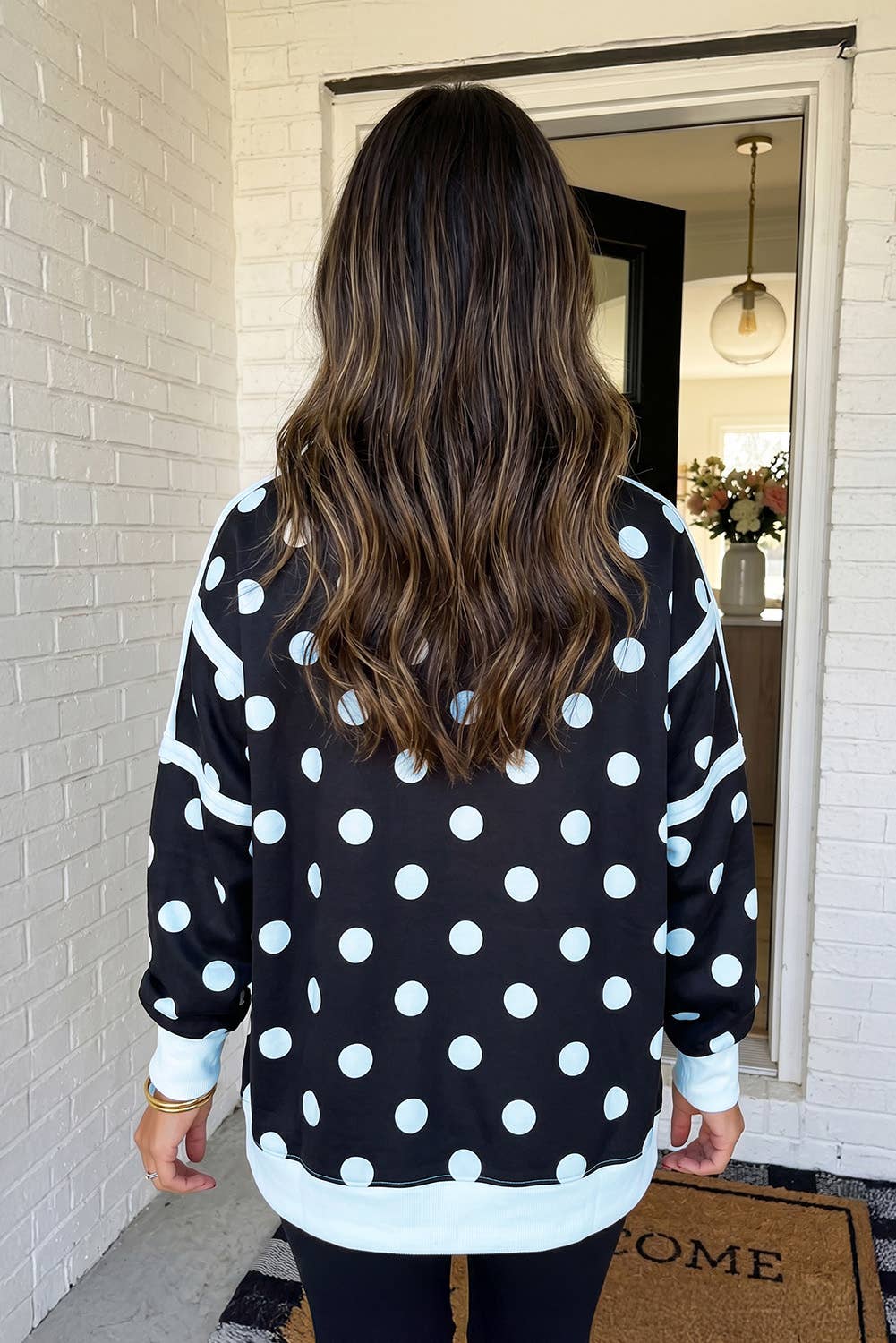LAS Polka Dot Patchwork Split Hem Casual Sweatshirt (S-XL)