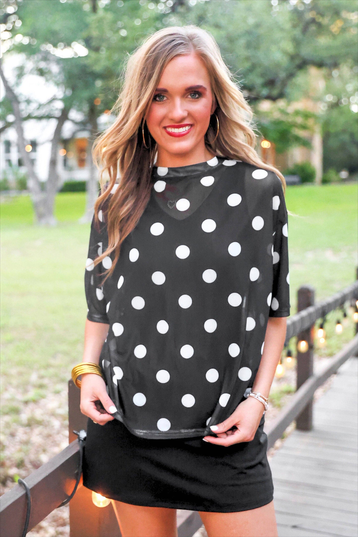 Emma Mesh Tee- After Dark Polka Dot