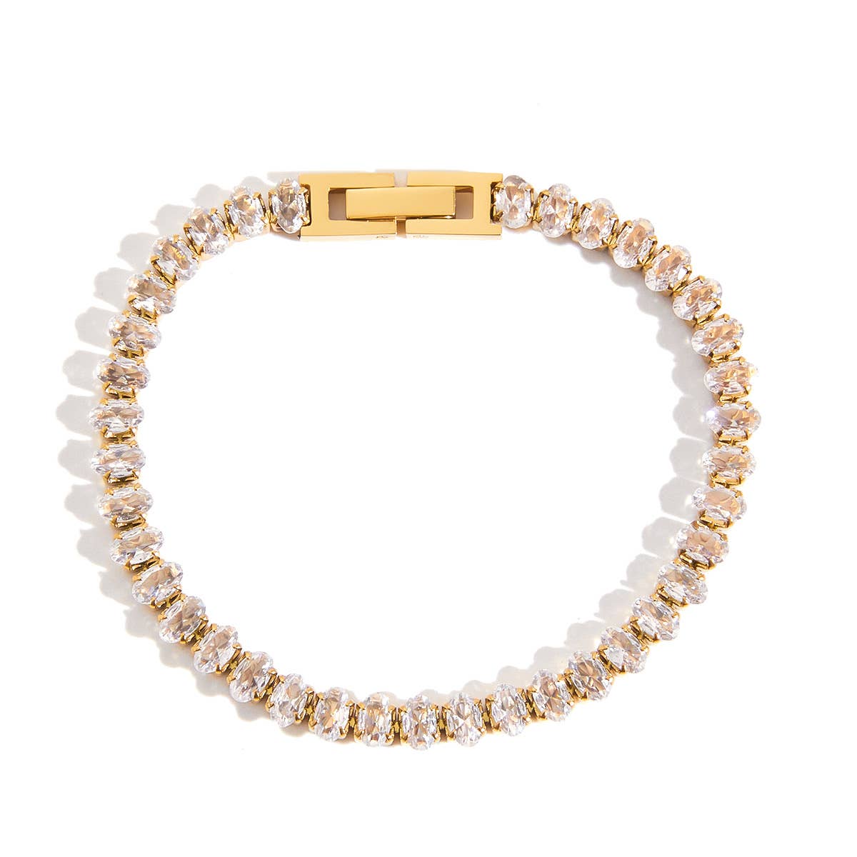 Oval Tennis Lock Bracelet Water Resistant
