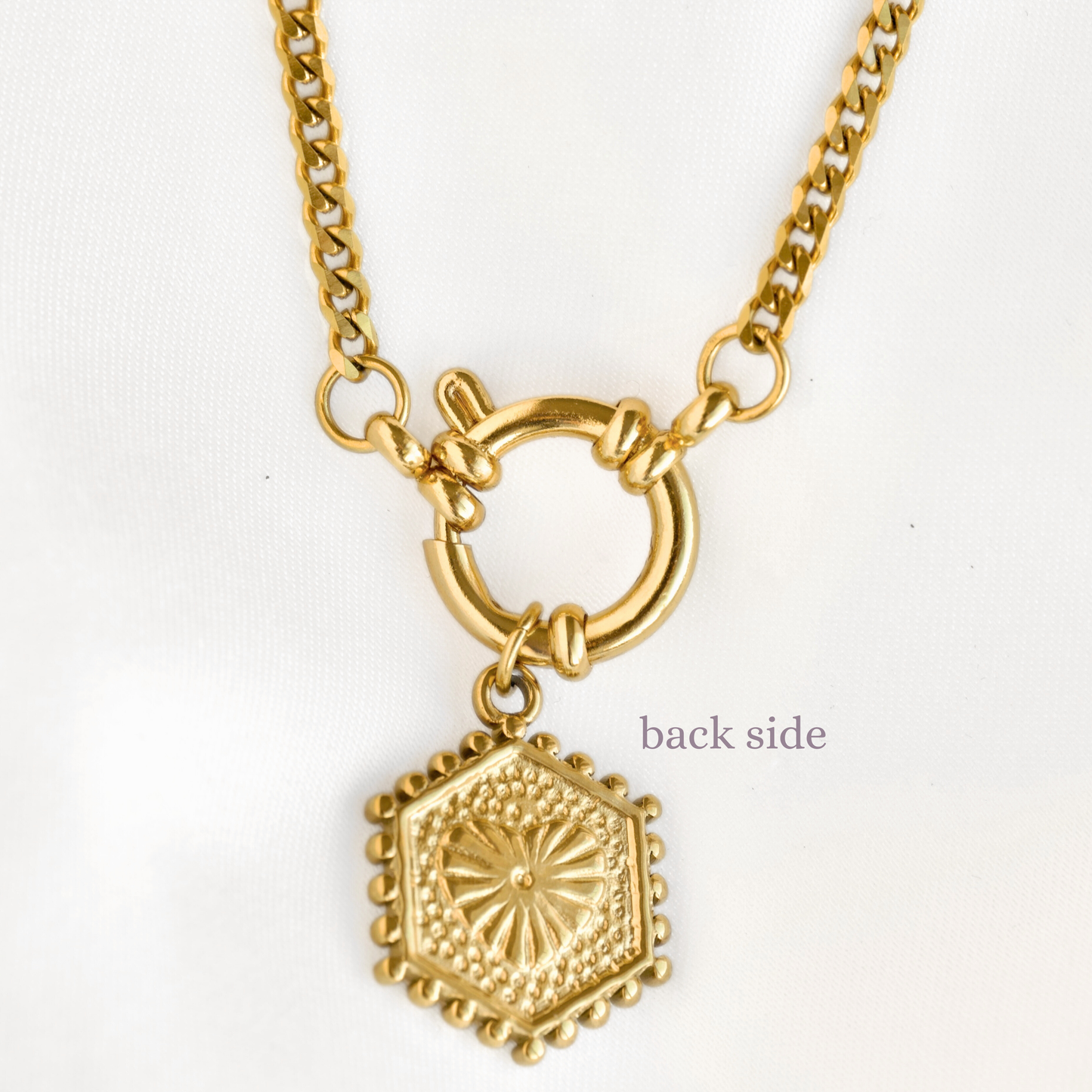 Hexagon Initial Necklace - Stainless Steel & Natural Pearl