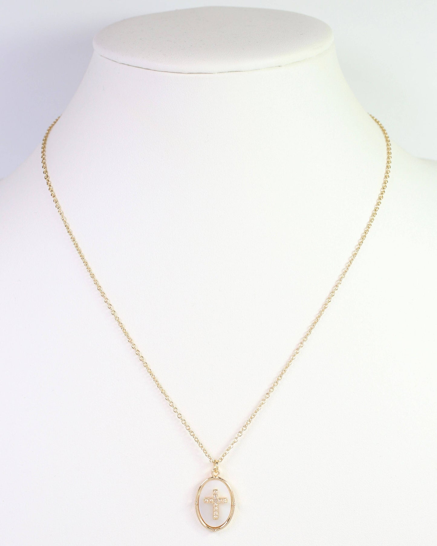 Claremont Mother of Pearl Cross Necklace Gold