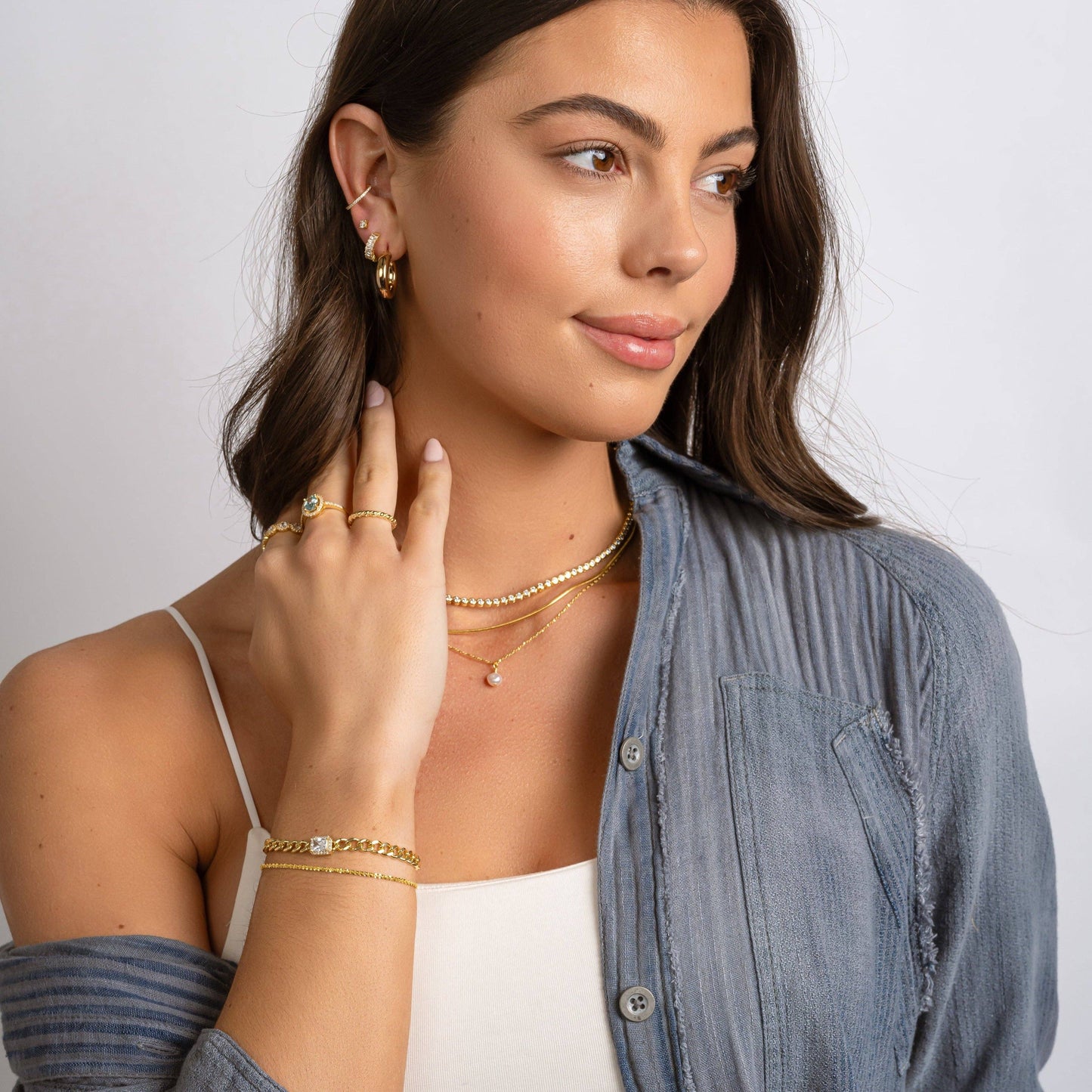Emerald Cut Halo Pendant Cuban Chain Bracelet