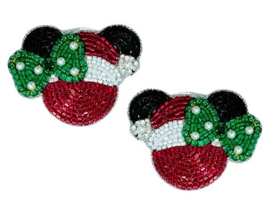 Holiday Cheer Beaded Bow Stud Earrings