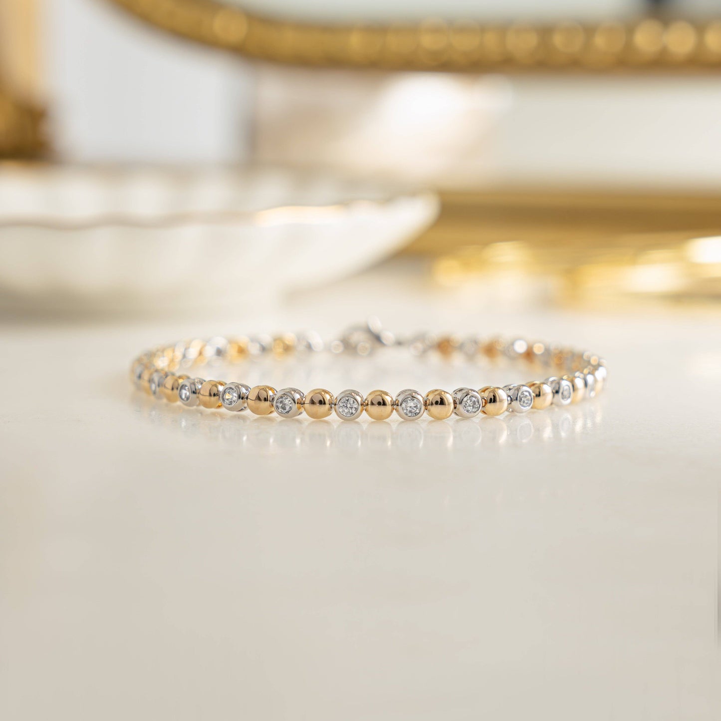 Two-Tone Bead & Bezel Tennis Bracelet