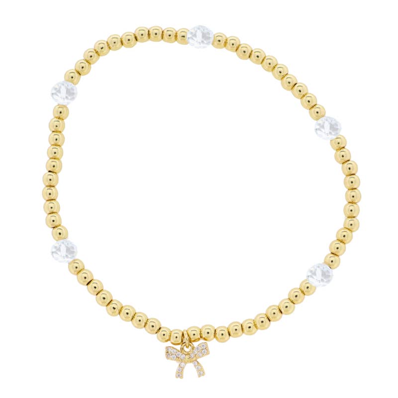 Kids 18K Gold Plated Beaded Bracelet with Clear Crystal Bow
