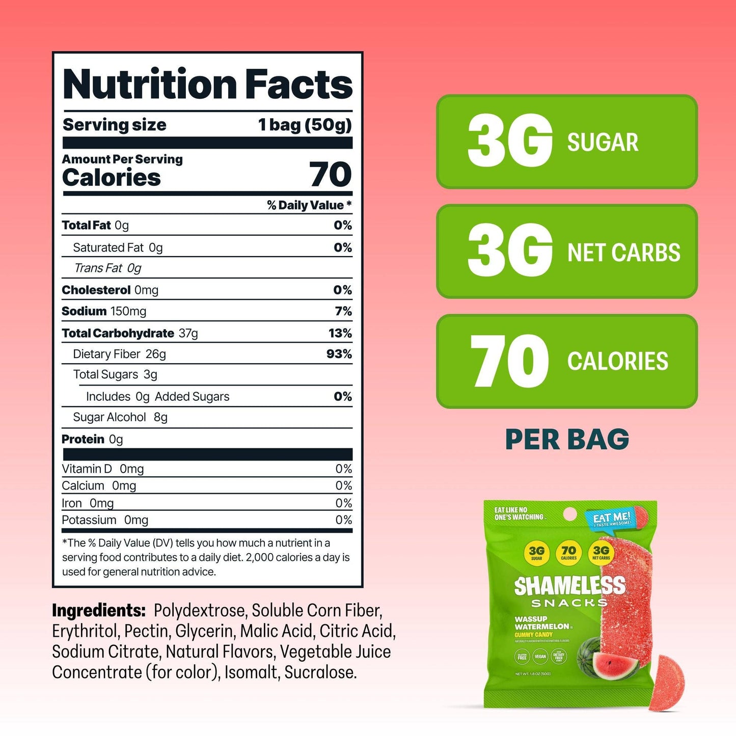 Wassup Watermelon Low Sugar Sour Gummy 1.8oz – 6ct
