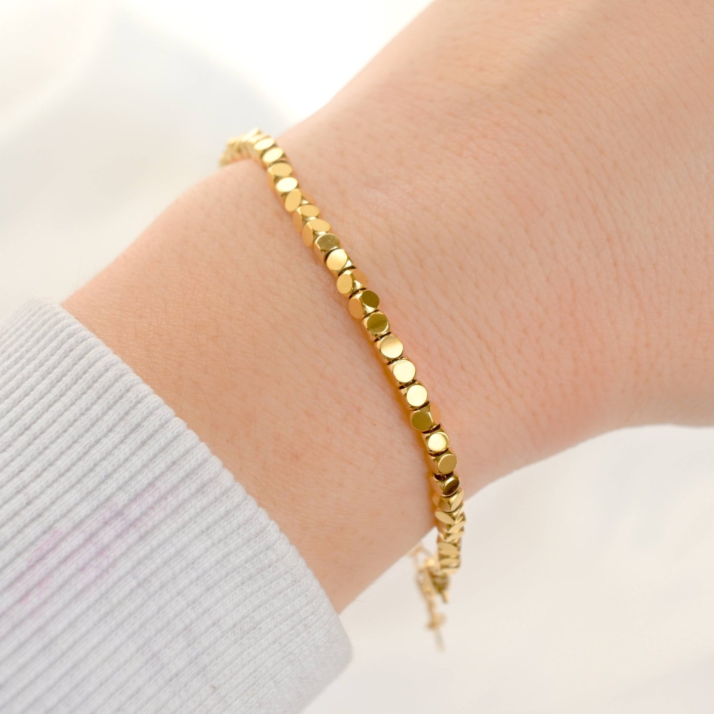 18k Gold Bracelets - Gold Beaded, Paperclip, Tennis Bracelet