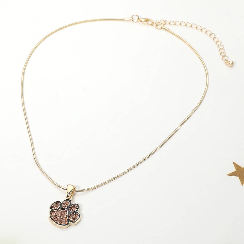 Game Day Football Paw Print Pendant Necklace