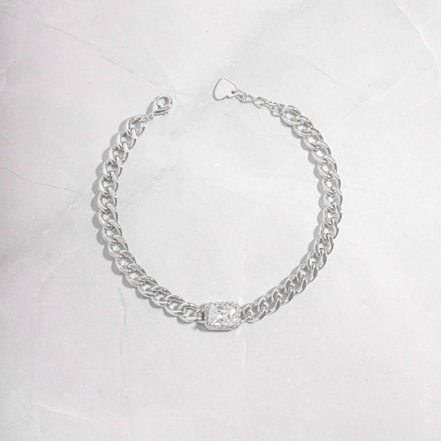 Emerald Cut Halo Pendant Cuban Chain Bracelet