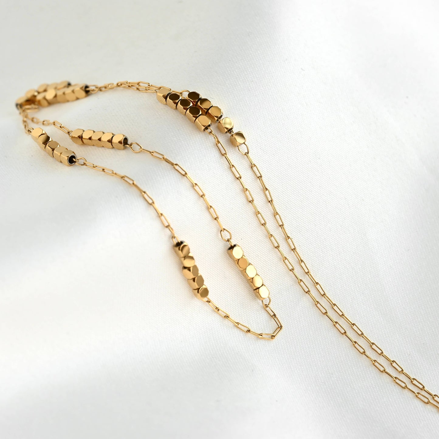 Cube Beaded Chain Necklace - Stainless Steel