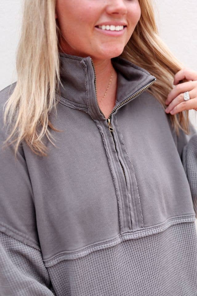 Ready or Not Waffle Quarter Zip- Graphite