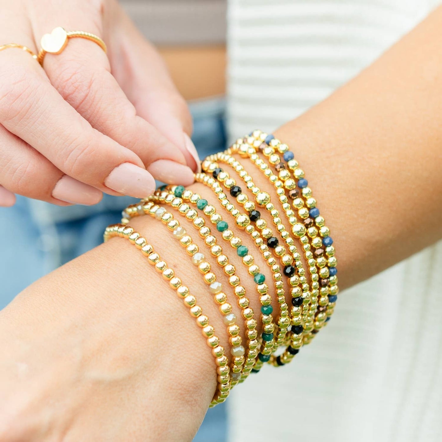Set/12 3mm Bead with 5mm accent Stretch Bracelets