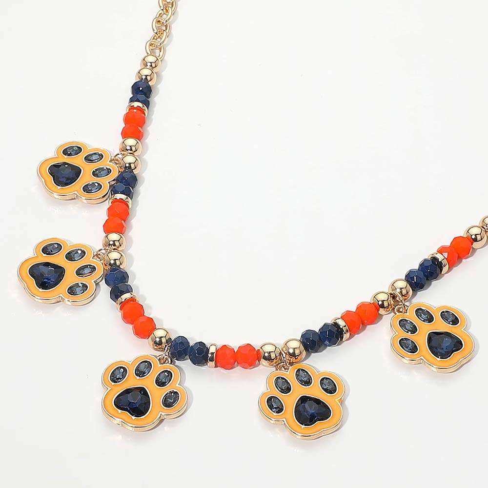 Game Day Paw Charm Beaded Necklace