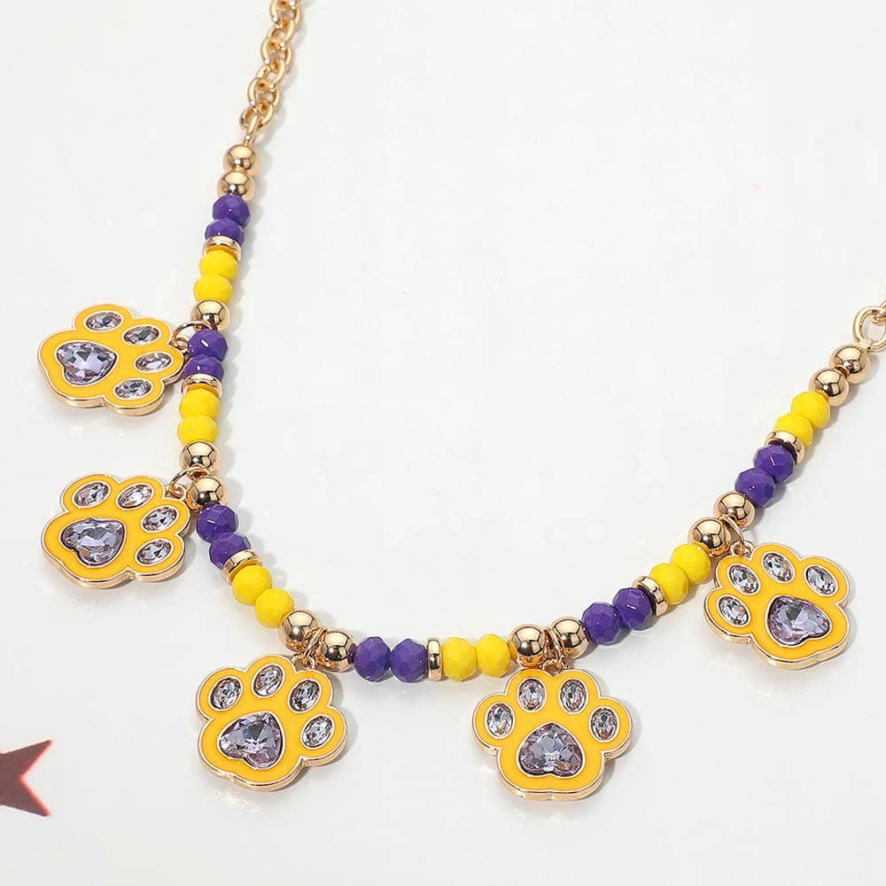 Game Day Paw Charm Beaded Necklace
