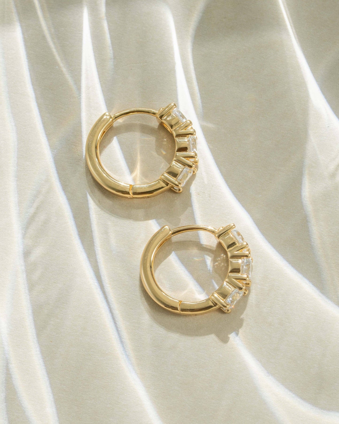Bella 3 Stone Huggie Hoops