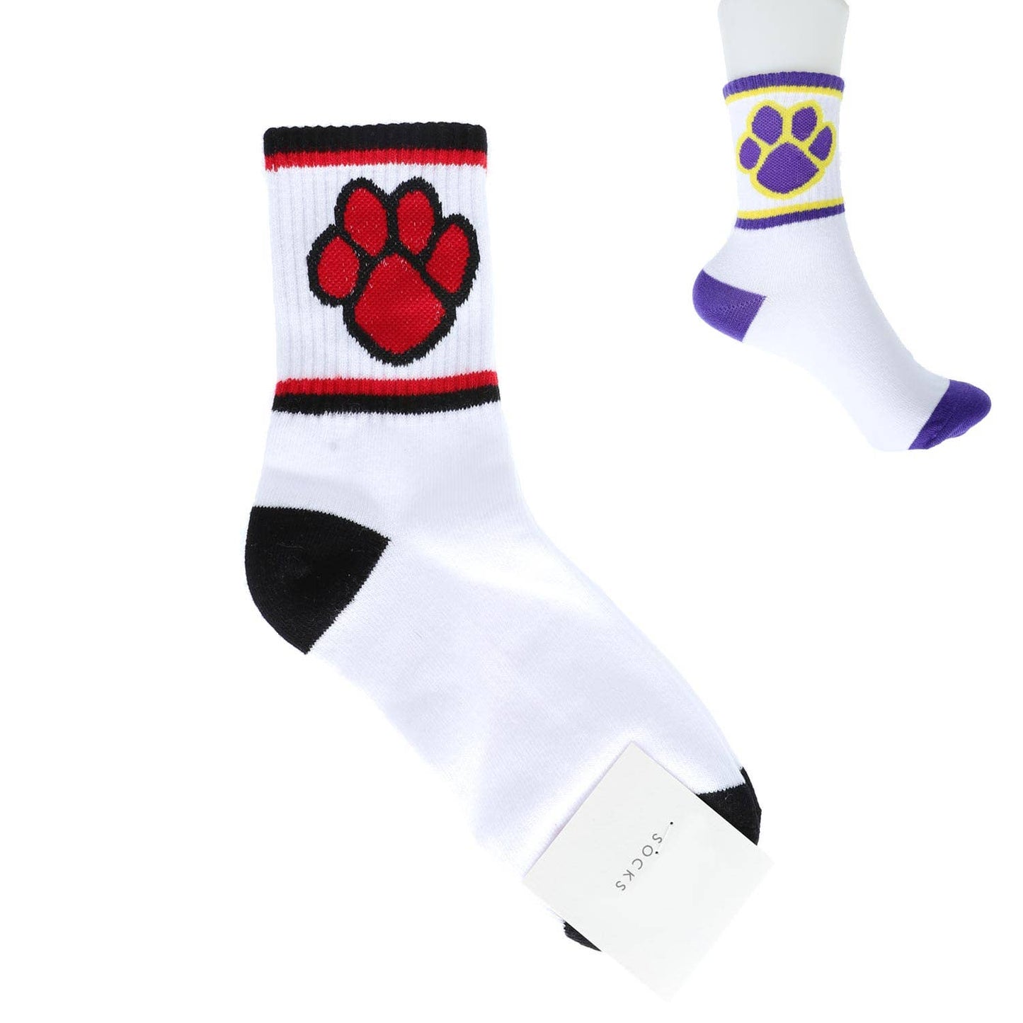 Single Paw Print Cotton Knit Women's Crew Socks